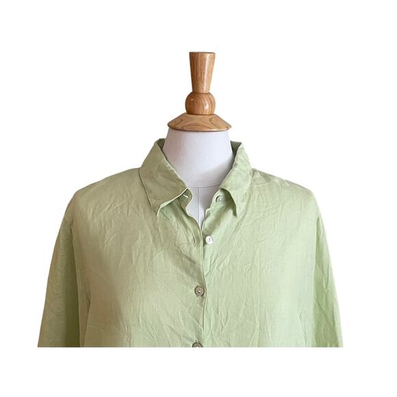 August Max Woman Light Green Linen Long Sleeve Button Down Shirt,Size 1X - Picture 2 of 11